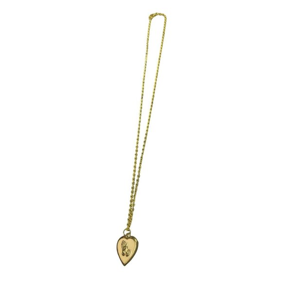 Vintage Gold tone Heart Necklace With Praying Hands Cream Enamel Pendant - Picture 1 of 6